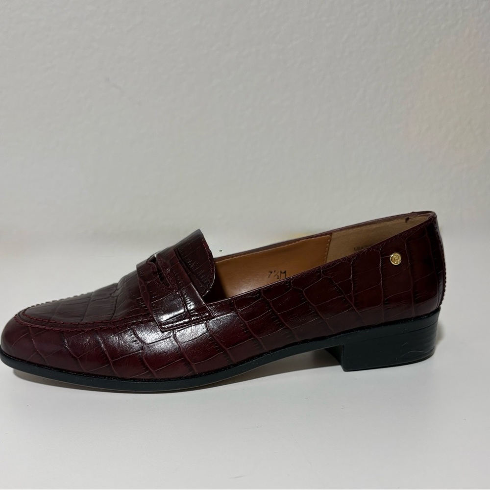 Etienne Aigner Burgundy Croc-Embossed Leather Loafers